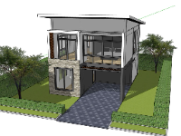 Sketchup mẫu biệt thự 2 tầng kích thước 7.2x9.8m