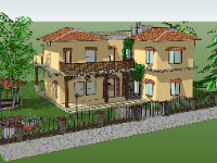 Sketchup mẫu biệt thự xưa 2 tầng đẹp