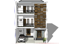 Sketchup mẫu nhà phố 3 tầng hiện đại