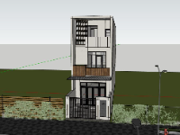 SKetchup mẫu thiết kế nhà phố 3 tầng 5x17.4m