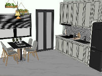 Sketchup mẫu thiết kế nội thất phòng bếp 3d đơn giản