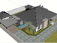 Sketchup mẫu vila biệt thự nhà có bể bơi và bể cá