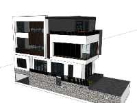 Sketchup ngoại, nội thất nhà phố 3 tầng 7.5x17.8m