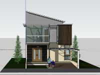 Sketchup Nhà phố 2 tầng 8.6x12m đẹp