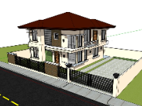 Sketchup nhà phố 2 tầng đẹp nhất hiện nay