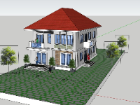 sketchup nhà phố 2 tầng,file su nhà phố 2 tầng,mẫu nhà phố 2 tầng