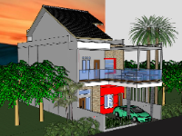 Sketchup Nhà phố 2 tầng mới nhất