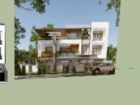 Sketchup nhà phố 3 tầng 2 mặt tiền 6.5x18.5m