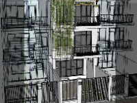 Sketchup nhà phố 3 tầng mái xéo hiện đại