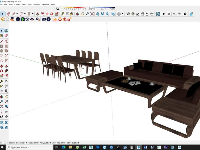 Sketchup nội thất bộ bàn ghế phòng khách và bàn ghế bàn ăn