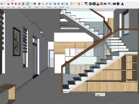 Sketchup nội thất tầng trệt nhà ống 5.4x20, khách, bếp, ăn, phòng ngủ