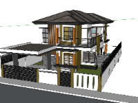 Sketchup phối cảnh biệt thự 2 tầng kích thước 7.6x11.2m