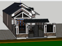 Sketchup thiết kế biệt thự 1 tầng kích thước 8x30m