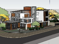 Sketchup thiết kế biệt thự 3 tầng 2 mặt tiền