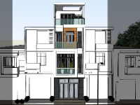 Sketchup thiết kế nhà phố 3 tầng kích thước 4x14m