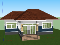 Tải model sketchup biệt thự 1 tầng mái nhật 12.5x11.6m