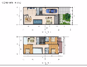 Thiết kế autocad Mẫu nhà 7,5mx20m, 3 tầng có sân vườn 5m