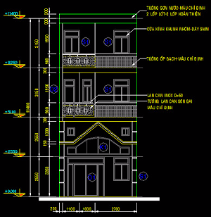 Thiết kế Bản vẽ autocad mẫu nhà phố 3 tầng diện tích 5 x 8m