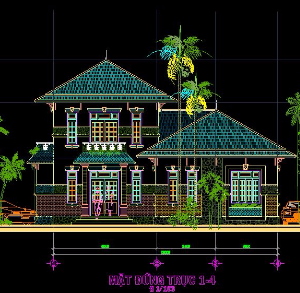 Thiết kế bản vẽ kiến trúc biệt thự 2 tầng 12mx13m 4 mặt tiền