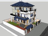 Thiết kế biệt thự 3 tầng model sketchup 18x20m