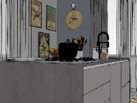 Thiết kế mẫu 3d sketchup nội thất phòng bếp