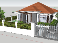 Thiết kế mẫu nhà mái nhật 1 tầng trên sketchup kích thước 12x17.5m