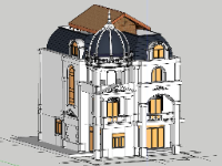 Thiết kế model sketchup mẫu biệt thự 3 tầng 10.6x14.3m