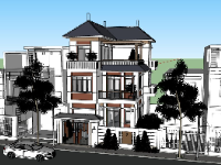 Thiết kế model sketchup mẫu nhà phố 3 tầng hiện đại
