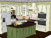 Thiết kế model sketchup mẫu nội thất phòng bếp đẹp hiện đại