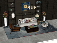 Thiết kế model sketchup nội thất phòng khách đẹp 3d