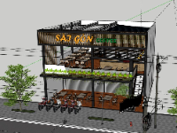 Thiết kế Nhà hàng ăn 2 tầng 10.5x12m file sketchup