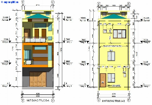 Thiết kế nhà phố 3 tầng gồm Kiến trúc+Kết cấu Diện tích 5x14m