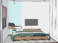 Thiết kế nội thất phòng ngủ khách bếp trên sketchup