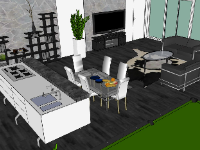 sketchup khách bếp hiện đại,nhà bếp hiện đại,model thiết kế phòng khách su,model khách bếp