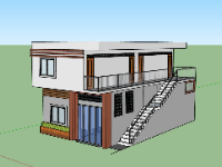 nhà 2 tầng đơn giản,file 3d sketchup nhà 2 tầng,phối cảnh nhà 2 tầng