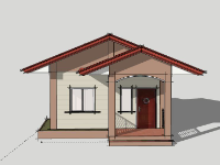 Thiết kế sketchup Nhà cấp 4 diện tích 6.19x8.6m