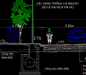 Trắc ngang mẫu đường nội thị rộng 20m dạng 2