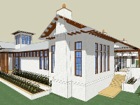 Villa 1 tầng có hồ bơi file sketchup đẹp