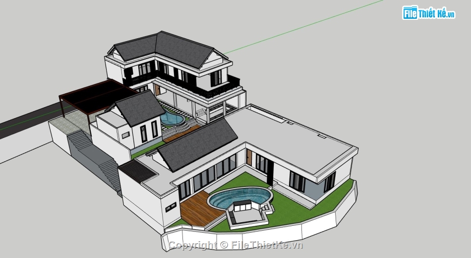 biệt thự hiện đại,biệt thự 1 tầng,biệt thự 2 tầng,model su biệt thự 1 tầng,file sketchup biệt thự 2 tầng