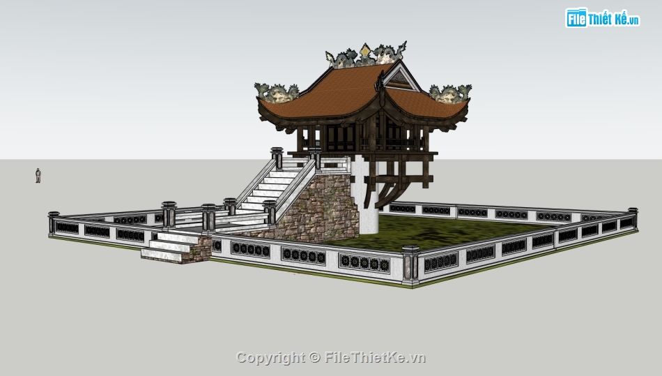 3D,dựng 3D,chùa,đình,cad,sketchup