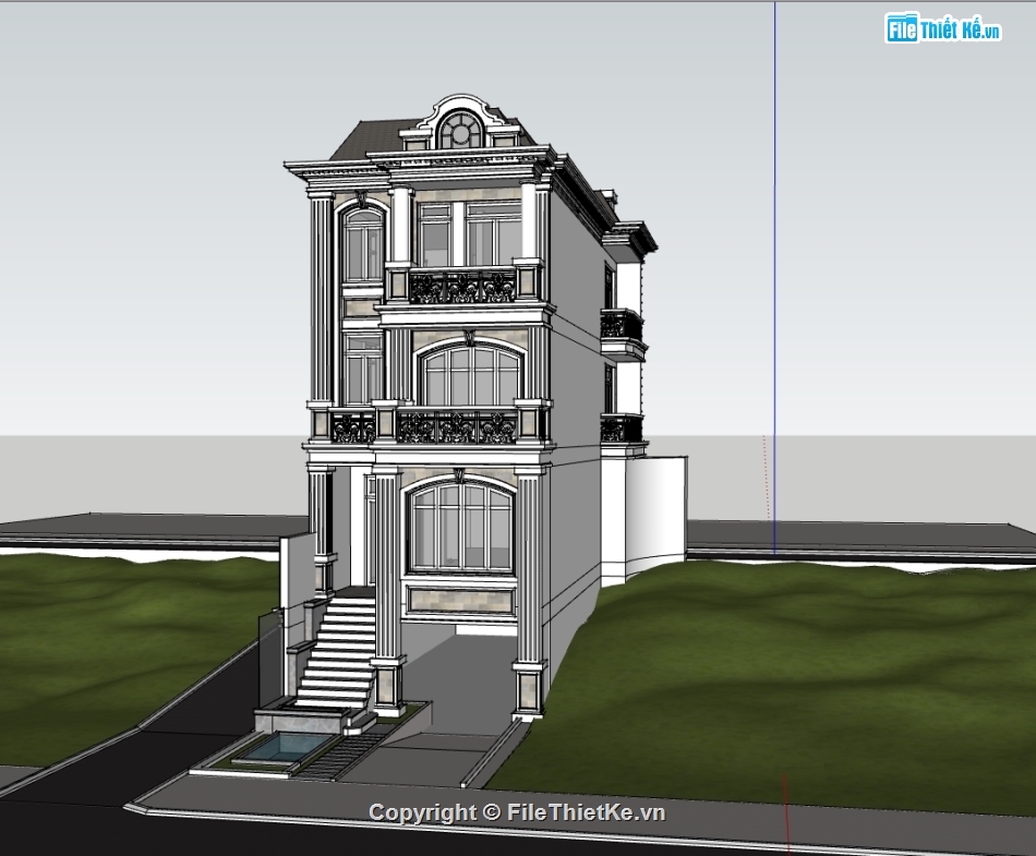 sketchup nhà phố 4 tầng,file sketchup nhà phố 4 tầng,model sketchup nhà phố 4 tầng,3d sketchup nhà phố 4 tầng