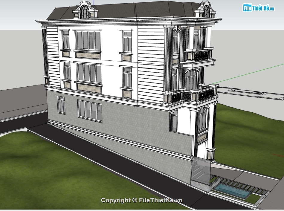 sketchup nhà phố 4 tầng,file sketchup nhà phố 4 tầng,model sketchup nhà phố 4 tầng,3d sketchup nhà phố 4 tầng