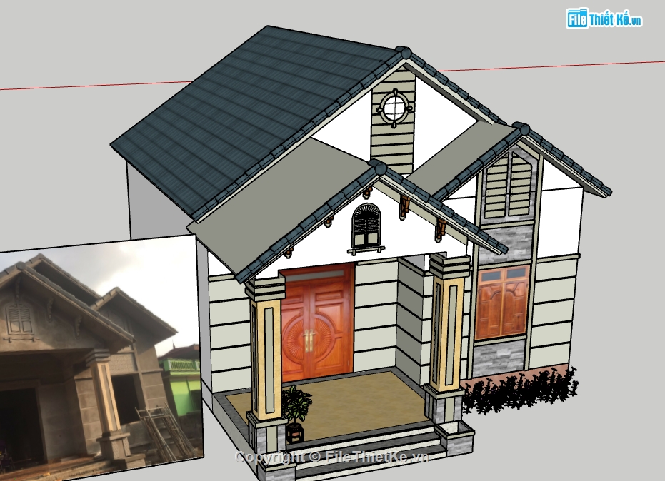 nhà 1 tầng,file su nhà 1 tầng,model nhà 1 tầng,3d nhà 1 tầng,model sketchup nhà 1 tầng