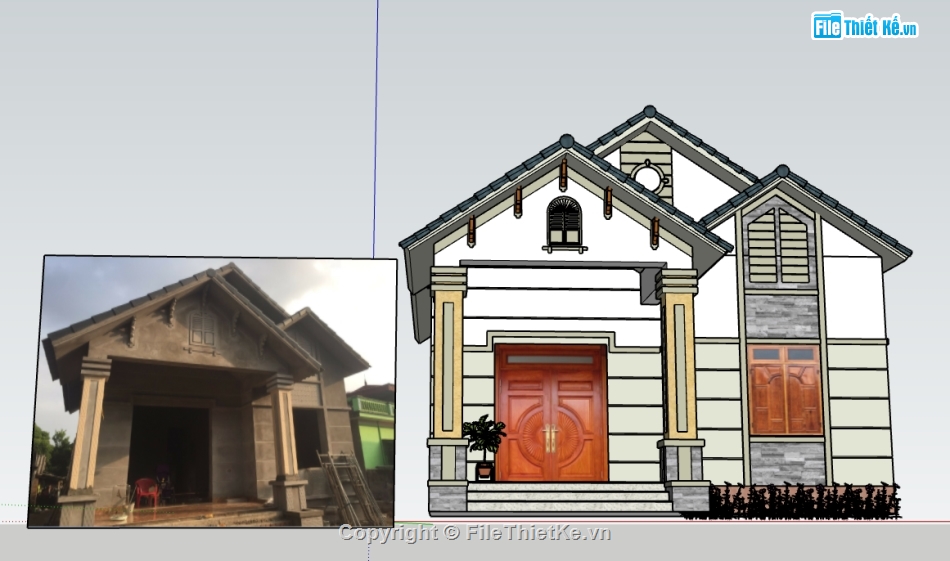 nhà 1 tầng,file su nhà 1 tầng,model nhà 1 tầng,3d nhà 1 tầng,model sketchup nhà 1 tầng