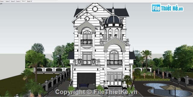 biệt thự lâu đài,file Sketchup Biệt thự,Sketchup,lâu đài