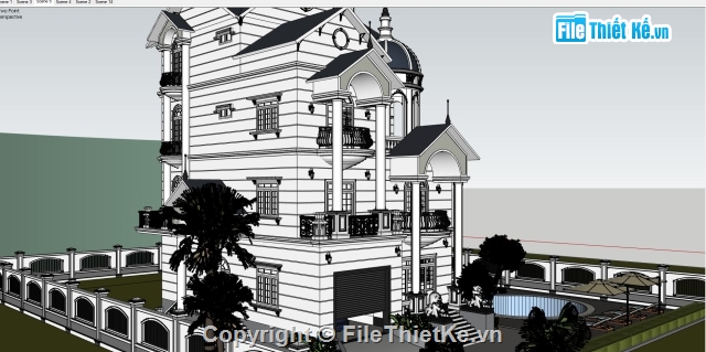 biệt thự lâu đài,file Sketchup Biệt thự,Sketchup,lâu đài