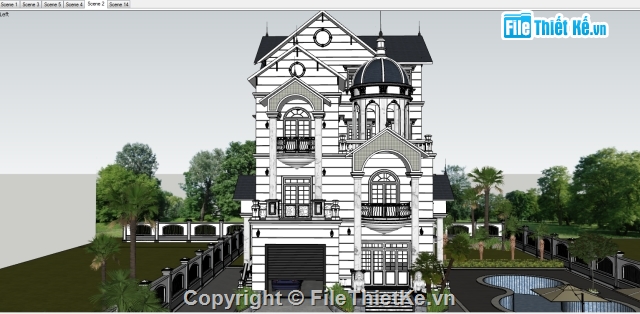 biệt thự lâu đài,file Sketchup Biệt thự,Sketchup,lâu đài