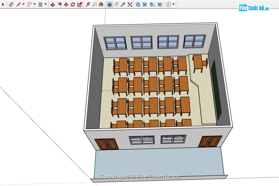 dãy phòng học,3d phòng học,bố trí phòng,phòng học 3d