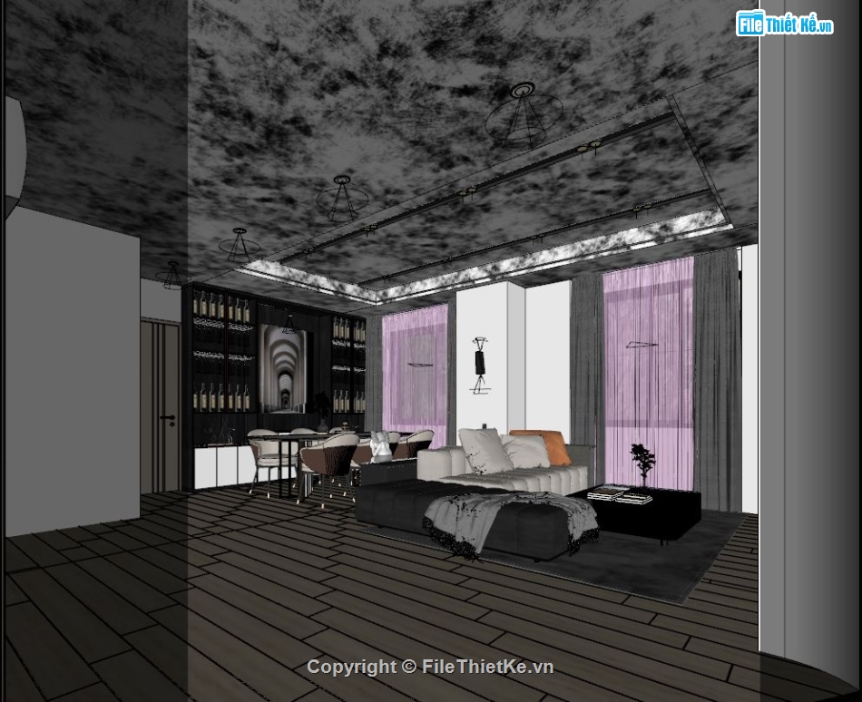 nội thất phòng khách,phòng khách hiện đại,Sketchup phòng khách,file sketchup phòng khách