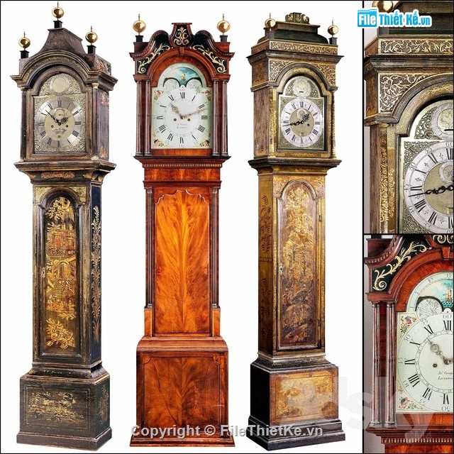 Model 3d đồng hồ,đồng hồ,Wood Case Clock Classic,mẫu Đồng hồ cổ,3dsmax Clock